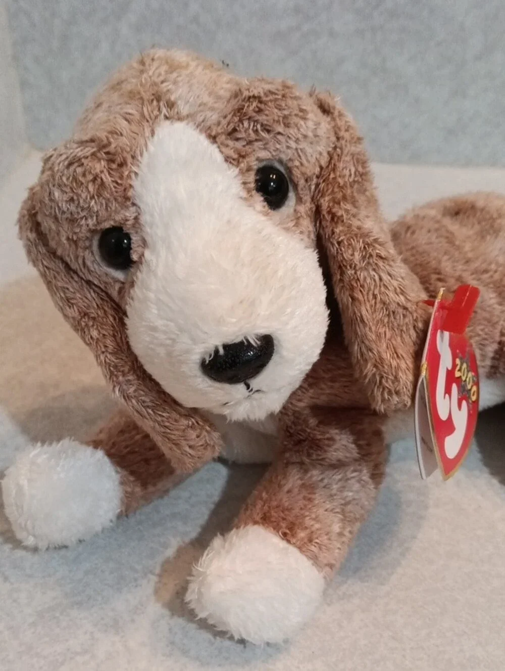 Ty Brown and White Plush Puppy with Heart Tag